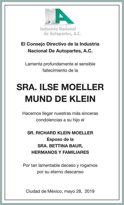 Se Ora Ilse Moeller Mund De Klein Obituario Esquela