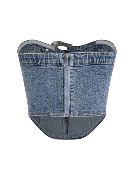 Strapless Buckled Denim Top Women Corset