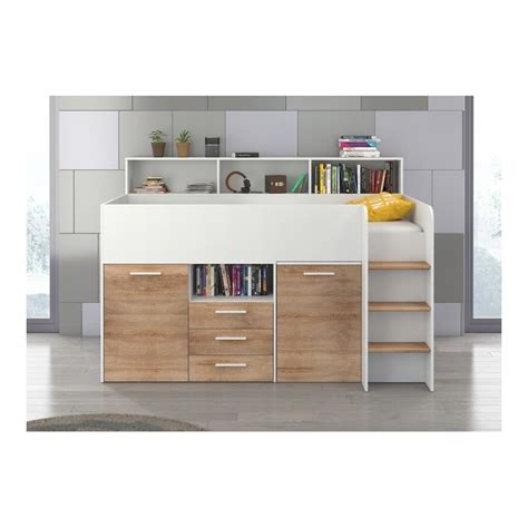 Lit Mezzanine 80x200cm avec échelle Placard Bureau amovible