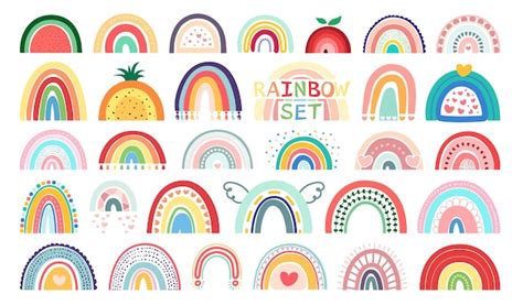 Mega Set Arcs en ciel Boho Isolé Sur Fond Blanc Dans De Jolies Couleurs