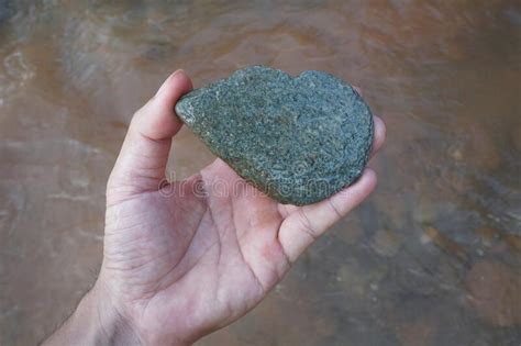 Hand Holding A Sample Natural Rock Of Andesite Stone Stock Photo