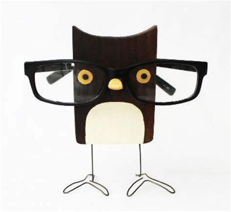 Owl Eyeglass Stand Glasses Holder Eyeglass Art Display Etsy Black Cherry Wood Wood Owls