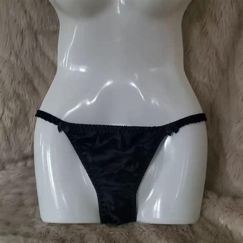 VINTAGE BLACK SILK Satin String Bikini Joe Boxer Style Panty Small