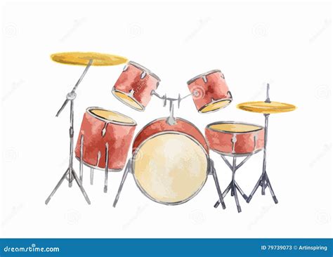 Watercolor Drum Set Stock Vector Illustration Of Drawing