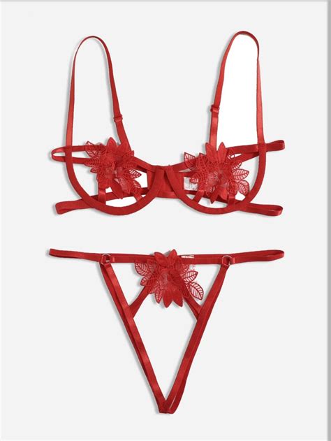 Appliques Cut Out Underwire Lingerie Set Shein
