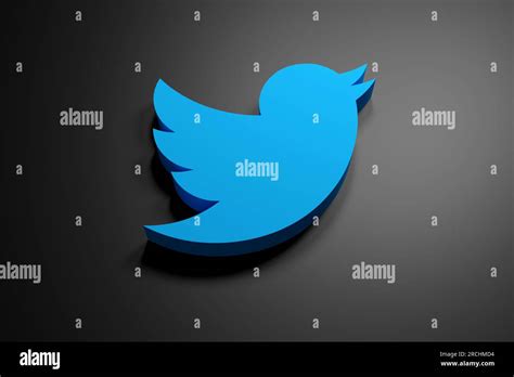 3d Rendered Blue Twitter Logo On A Shiny Black Background Illustration
