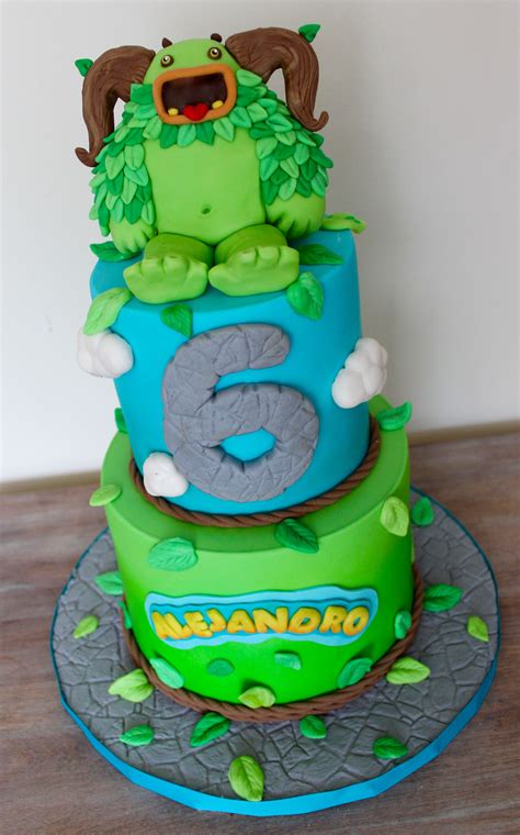 Singing Monster Birthday Cake With Fondant Figurine Monster Birthday Cakes Plants Vs Zombies