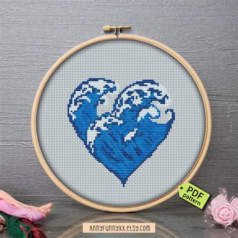 Ocean Heart Cross Stitch Pattern PDF Sea Landscape Nature Etsy