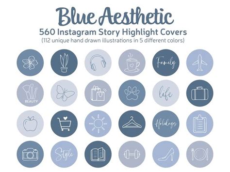 Portadas Destacadas De Instagram De Est Tica Azul Iconos De Etsy