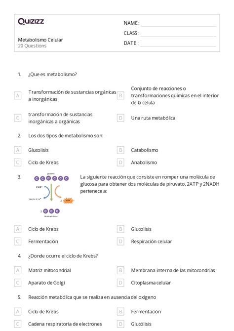 Metabolismo Imprim Vel S Rie Planilhas Quizizz