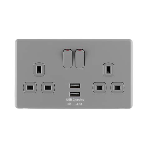 Arlec Rocker Stone Grey 13a 2gang Usb Plug Socket Arlec Uk