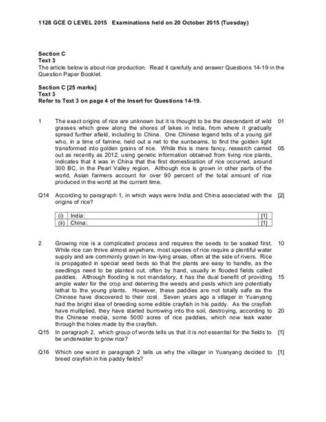 Gce O Level 1128 Paper 2 Inserts And Questions 2015