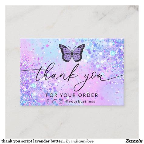 Thank You Script Lavender Butterfly Business Card Zazzle Butterfly