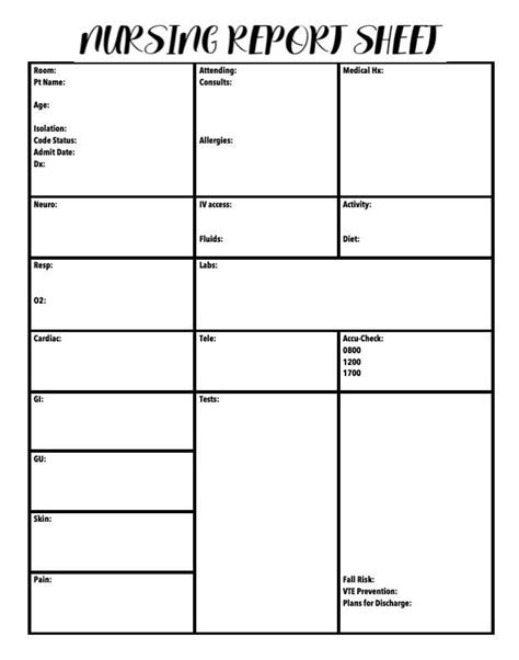 Medsurg Nursing Shift Report Sheet Etsy