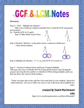 GCF And LCM Notes By MacMath7 TPT