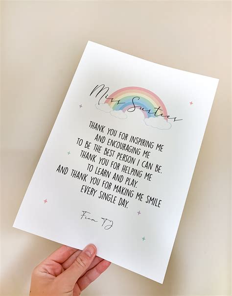 Personalised Teacher Gift Teacher Poem Gift Rainbow Print Thank You ...