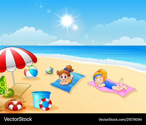 Two Girl Sunbathing On The Beach Mat Royalty Free Vector