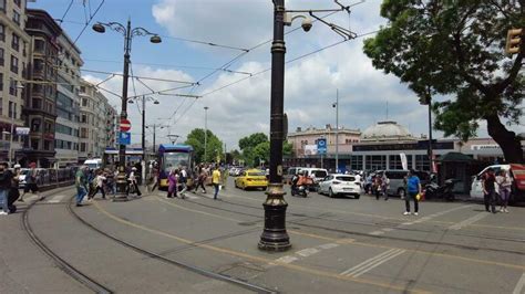 Turkey Istanbul June T Tram At Eminonu With People Crossing