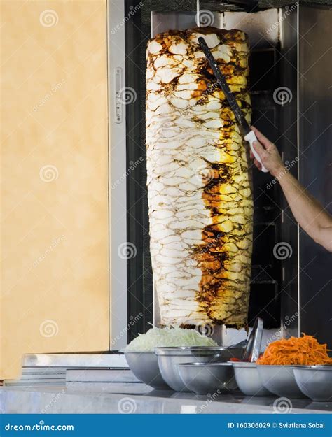 Doner Kebab On Rotating Vertical Spit In The East Stock Image Image