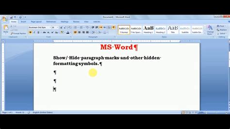 Show Hide Formatting Marks In Ms Word Youtube