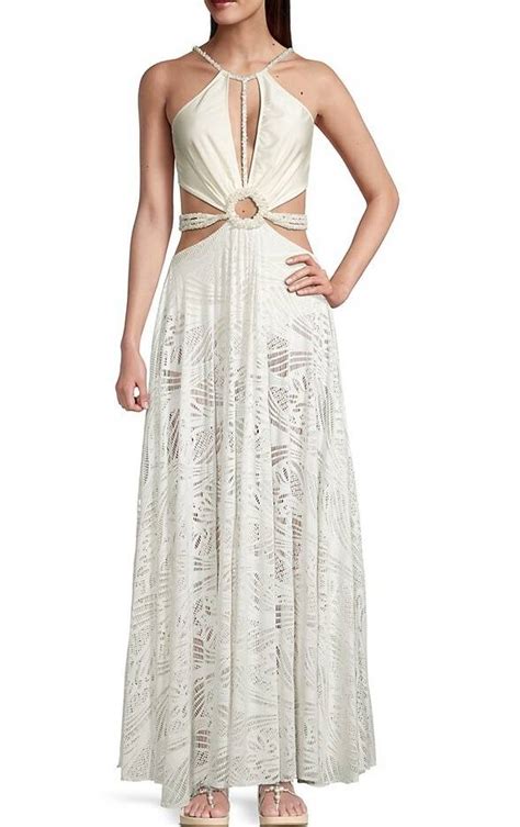 Patbo Patbo Women White Pearl Lace Bodysuit Over Cut Out Maxi Beach