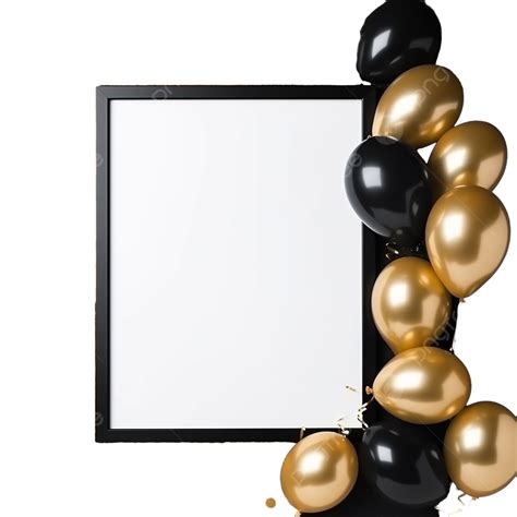 Gold And Black Balloons With White Board Balloon Party Gold Png