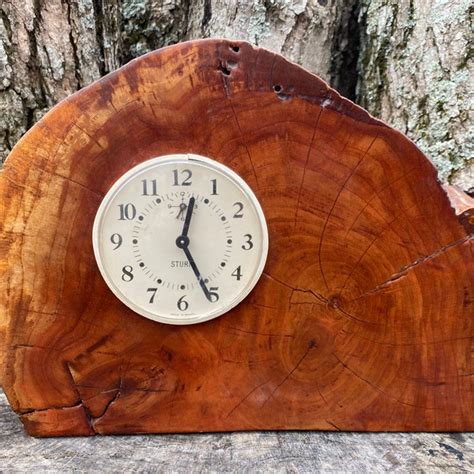 Vintage Wood Slab Clock Etsy