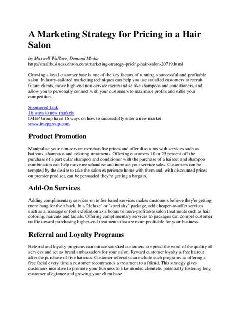 Doc A Marketing Strategy For Pricing In A Hair Salon