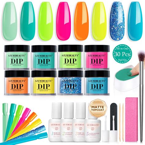 Amazon AZUREBEAUTY Dip Nails Powder Starter Kit Hot Pink Neon Yellow Pastel Blue Green 8