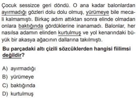 8 Sınıf Türkçe Test 1 Fiilimsiler 1 Test Çöz Dersyap