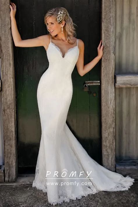 Modern Ivory Lace Mermaid Destination Wedding Dress Promfy