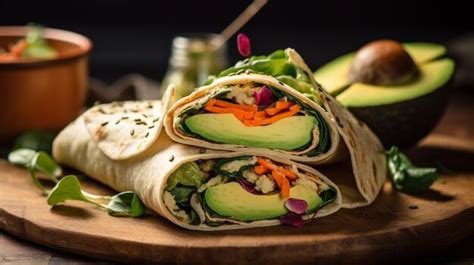 Premium Ai Image Veggie Wrap With Hummus And Avocado Slices On War