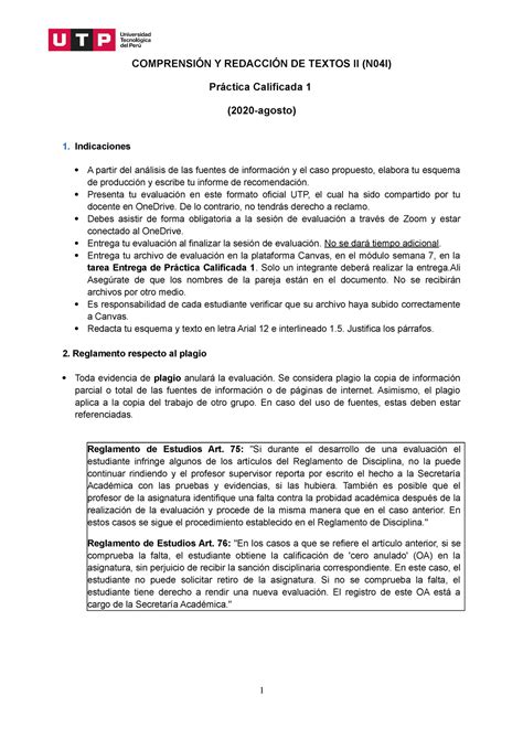 Pr Ctica Calificada Comprensi N Y Redacci N De Textos Ii N I