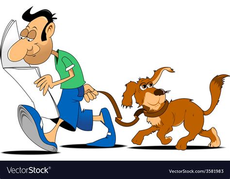 Cartoon man walking dog Royalty Free Vector Image