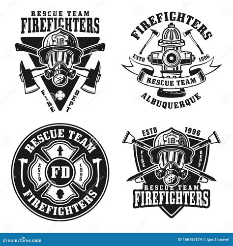 Fire Department Set Of Vector Isolated Emblems Stock Vector