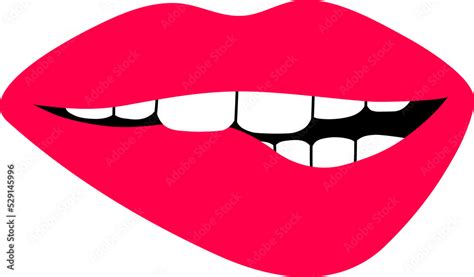 Open Female Human Mouth Lip Biting With Teeth In Modern Flat Line