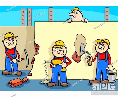 Cartoon illustration of manual workers or builders characters, Stock ...