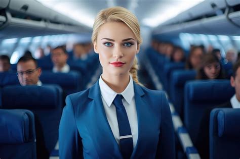 Premium Ai Image Blonde Woman Working As Flight Attendant