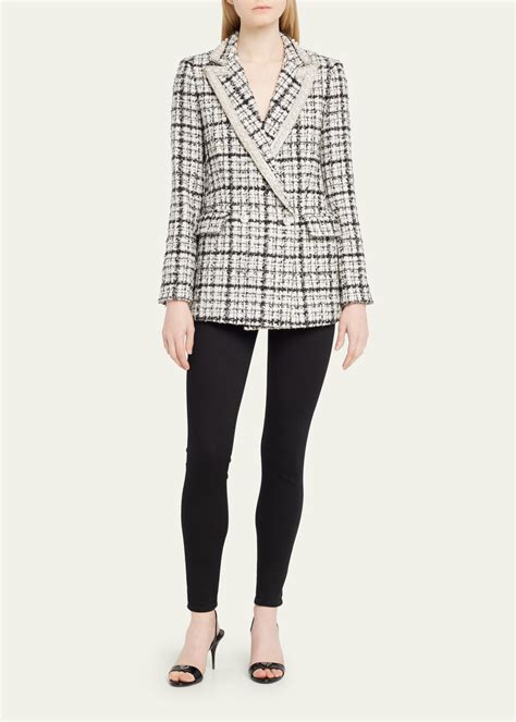 Alice Olivia Justin Embellished Tweed Double Breasted Blazer