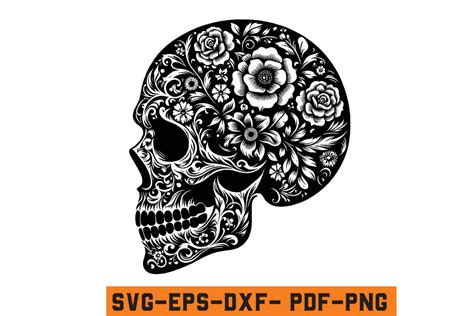 Floral Skull Head SVG Silhouette Vector Graphic By Craftabledesign