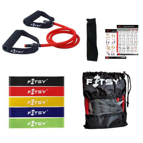 Fitsy ® Resistance Training Set Includes 5 Resistance Exercise Loop Bands And Resistance Tube