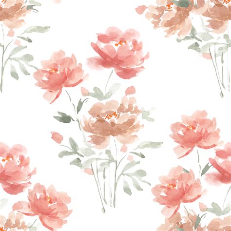 Orange And Dusty Rose Watercolor Flower Seamless Pattern Fabric