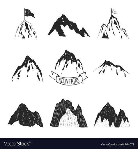 Mountains Collection Hand Drawn Mountain Set Vector Image