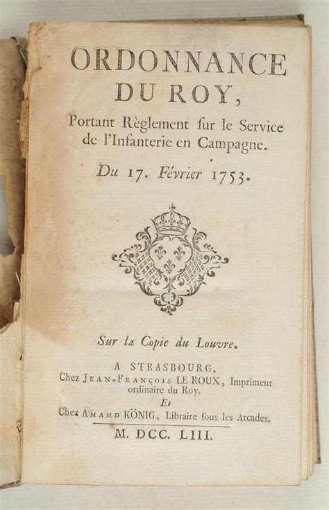 Ordonnance Du Roy Portant R Glement Sur Le Service De L Infanterie En