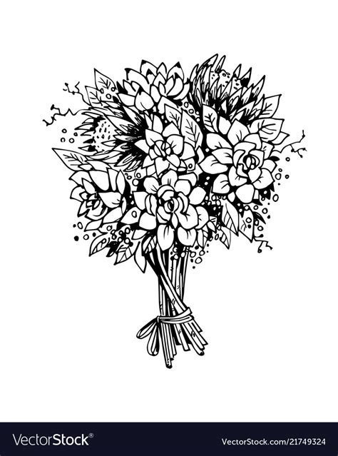 Bouquet Of Flowers Black And White Sketch Vector Image