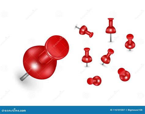 Realistic Detailed D Red Push Pins Different Angles Set Vector Stock