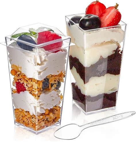 Qeirudu 50 Pack 3 Oz Square Mini Dessert Cups With Lids And Spoons Plastic Parfait