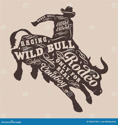 Bull Rodeo Vintage Flyer Monochrome Vektor Abbildung Illustration Von