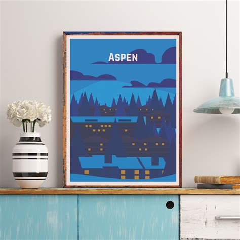 Aspen Travel Poster Aspen Skiing Print Retro Colorado Art Etsy