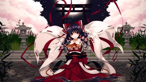 X Resolution Female Anime Character In White And Red Kimono